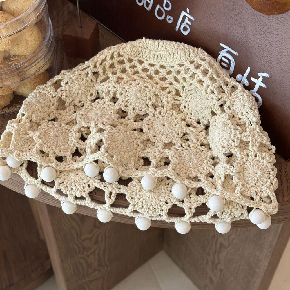 Sweet Knit Beanies Beads Tassels Weave Cap Retro Crochet Hollow Knitted Hat  Girls