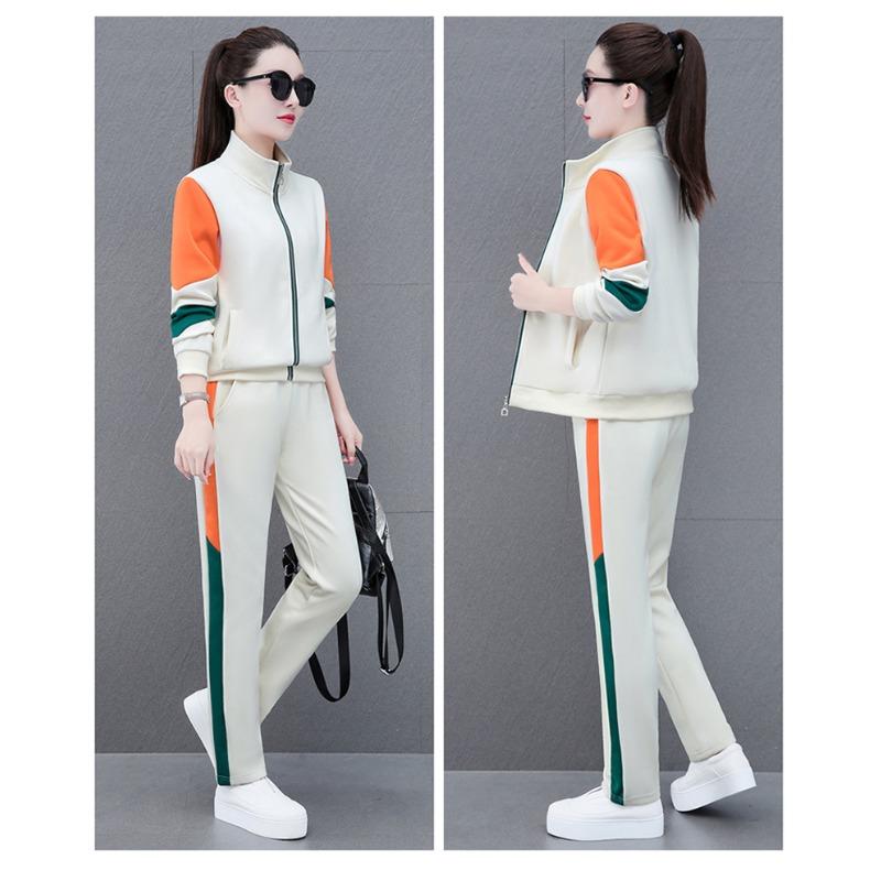 Fashion Colorblock Open Cardigan Women Two Piece Sport Set Slim Fit Long Sleeve Casual Activewear Korean Style Workout Suit