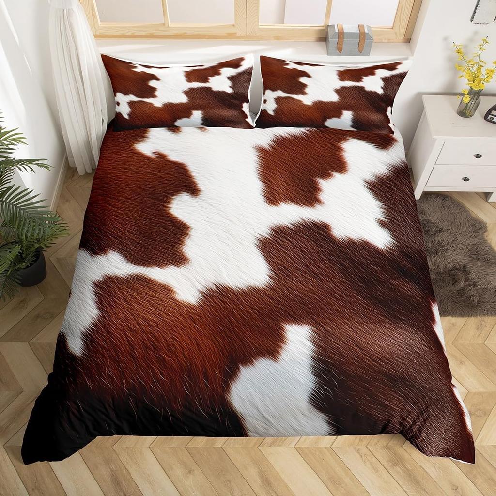 Comforter Cowhide Cow Fur Bedding Set Microfiber Western Farm Animal Skin Comforter Twin Full For Kids Teens Room Decor