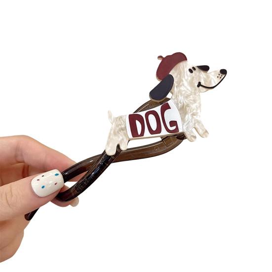 Hairpin Faux Pearls Cat Puppy Shape Hair Claw Back Head Hair Clip Acrylic Hair Styling Tool