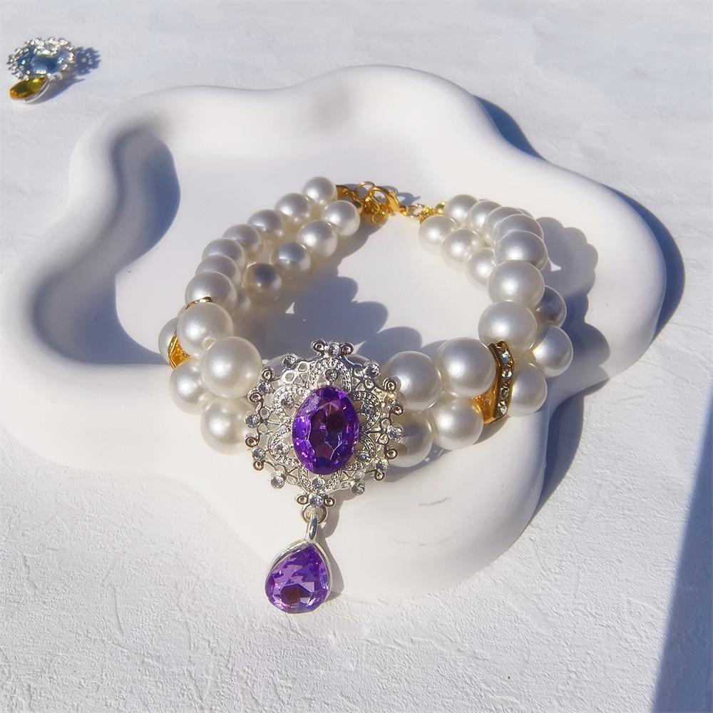 Original design pet heart of the ocean pearl necklace cat dog luxury gemstone double collar jewelry
