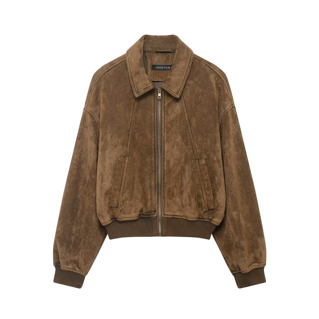 European and American Style, New Women's Clothing, Fashionable, Versatile, Suede Texture Effect Zipper Jacket