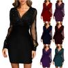 Fashion Mesh V-neck Sequin Long Sleeved Slim Fit Dress Women Comfortable Casual Business Party Dress