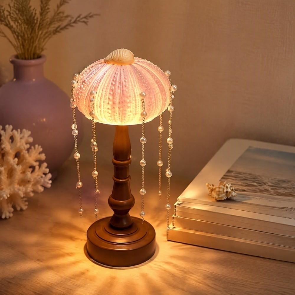 DIY Sea Urchin Shell Table Lamp Vintage European Atmosphere Lamp Ornament Desk Decor  Indoor Room