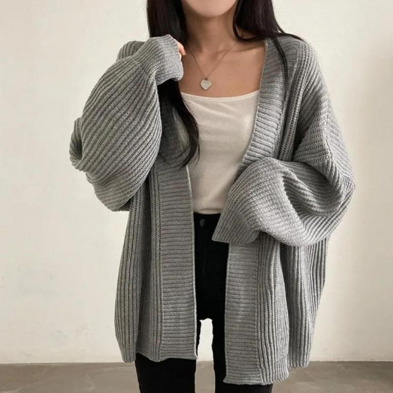 Vintage Oversize Cardigan Sweater Women Casual Loose Lazy Wind Korean Fashion Long Sleeve Lady Simple Tops Design Cardigan