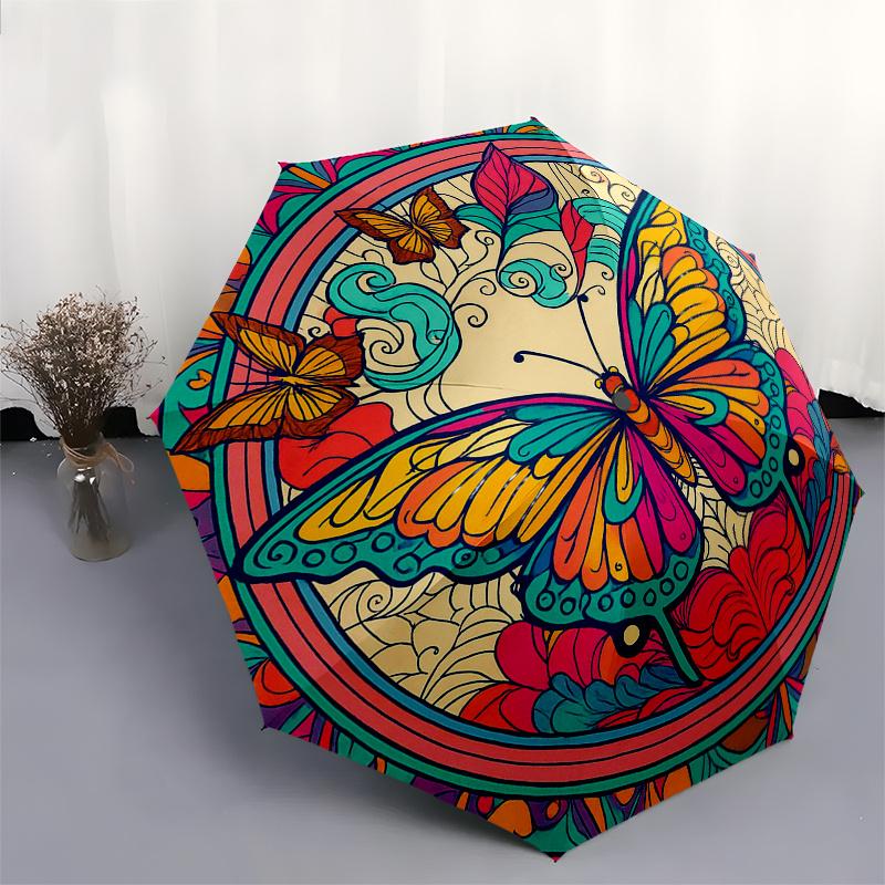 Colorful Butterfly Mandala  DecorUmbrella, Portable 3-Fold Compact Umbrella,Christmas Gift ES392