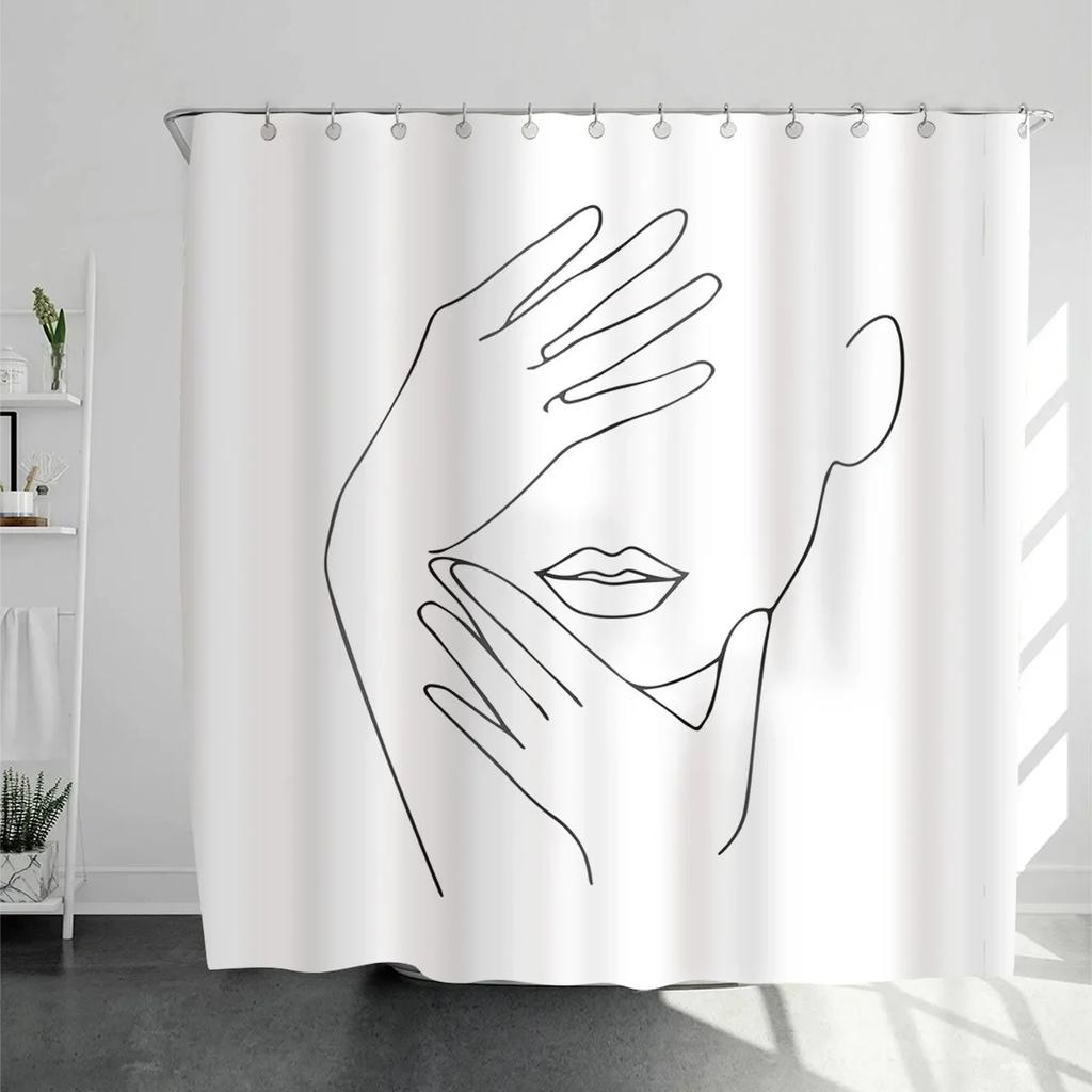 Cute Dinosaur Funny Shower Bathroom Curtain Waterproof Cat Green Leaves Fabric Pastel Toilet Door Curtains Modern Marble Cortina