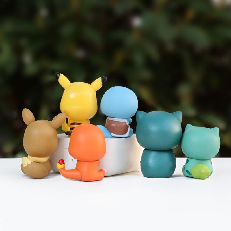6Pcs Pokemon Q Version Mini Figurines Charmander Squirtle Pikachu Eevee Car Dashboard Desktop Decor Creative Gift For Anime Fans