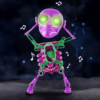 Yousheng Kids Wind-up Dancing Skeleton Toy with LED Light Halloween Electric 3D Swinging Articulated Skeleton Spring Clockwork Toy Desktop Decoration