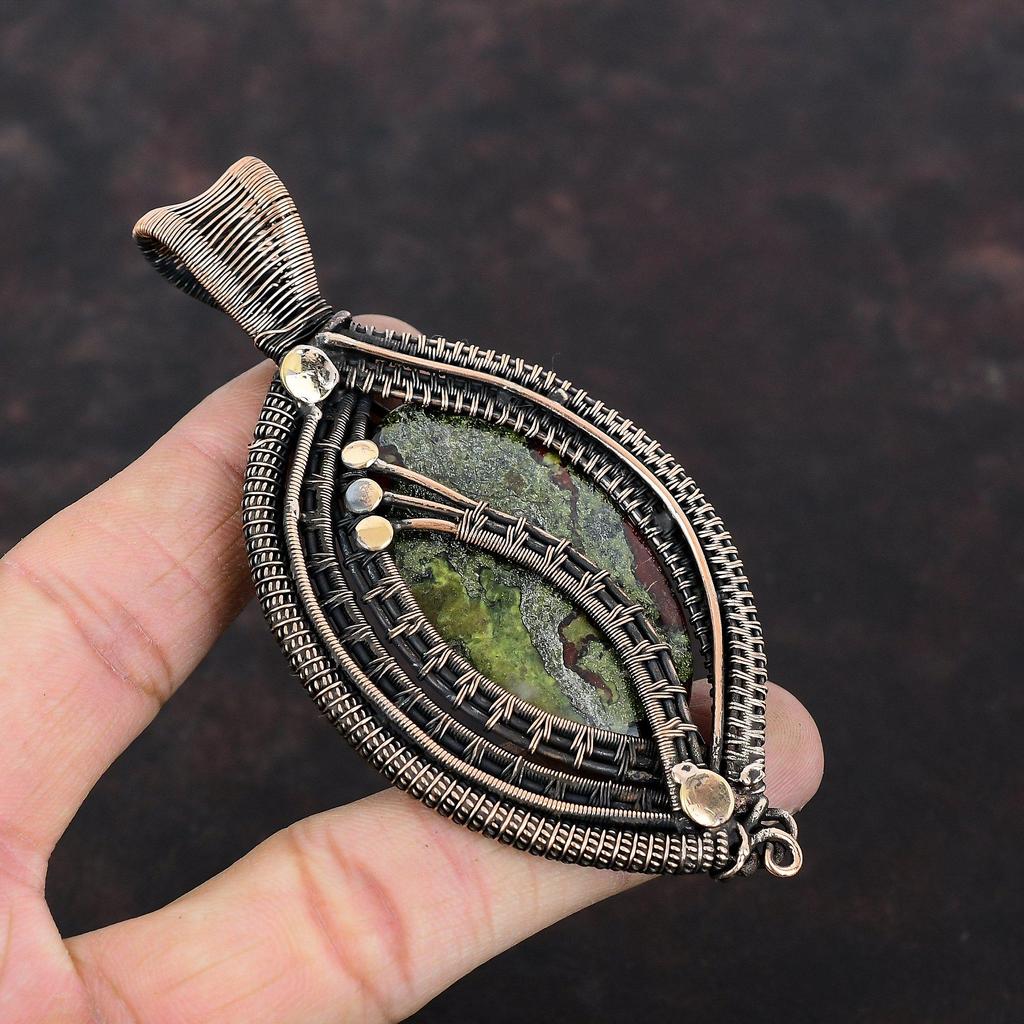 Dragon Bloodstone Pendant Copper Wire Wrapped Jewelry Gemstone Pendant Handmade Copper Pendant Ethnic Jewelry Gift For Her Wire Wrap Pendant