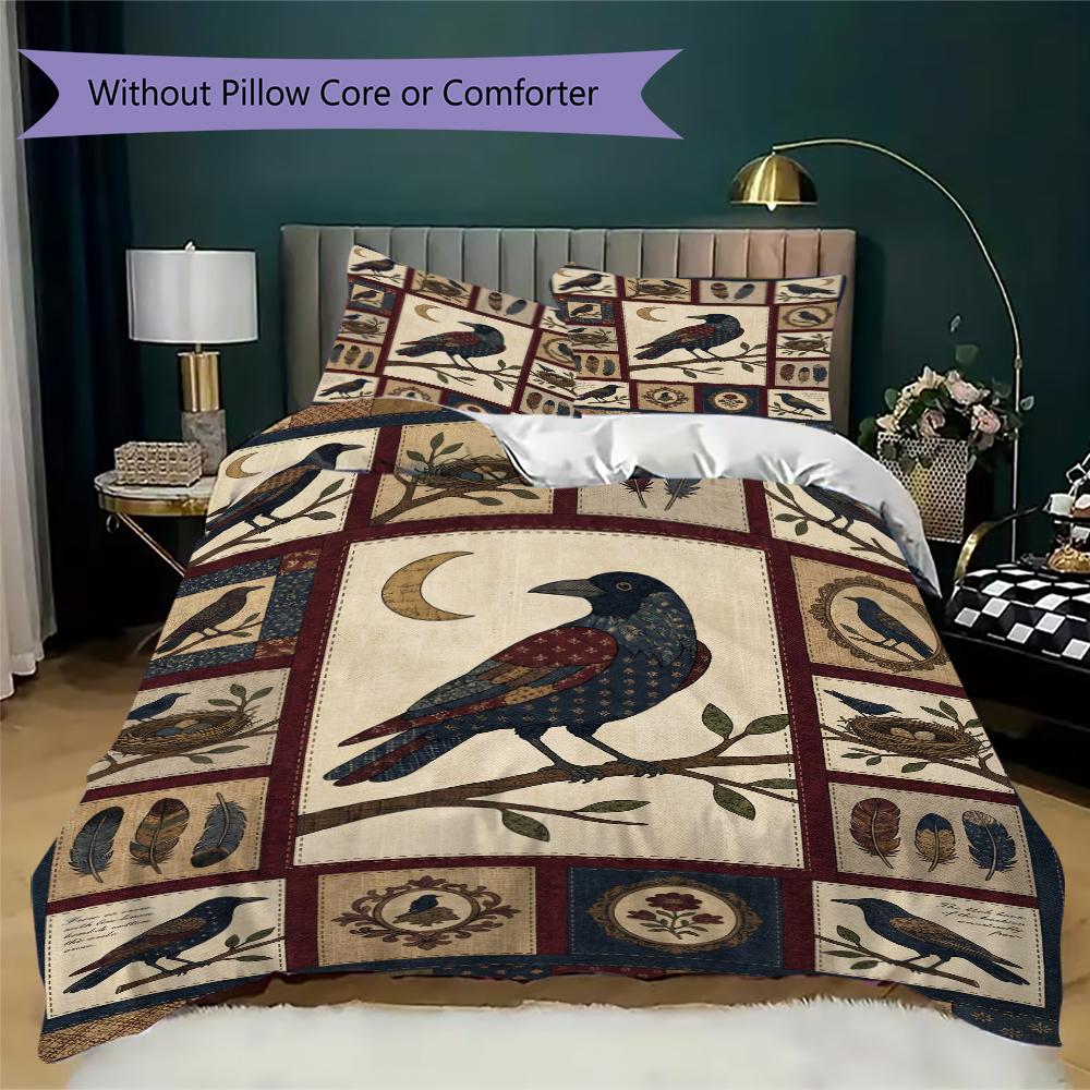 Crow Pattern Bedding uilt Set uilt Cover Pillowcase Home Decoration Birthday Gift (1 * duvet cover + 2 * pillowcase  without core)47