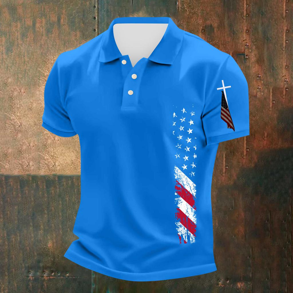 Men's Casual Independence Day Printed Neck Short Sleeve T-Shirt