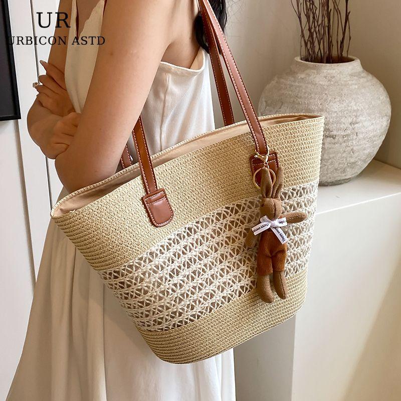 Fancy Woven Bag Women's 2025 New Arrival Summer Seaside Holiday Straw Bag Large Capacity Shoulder Tote Bag