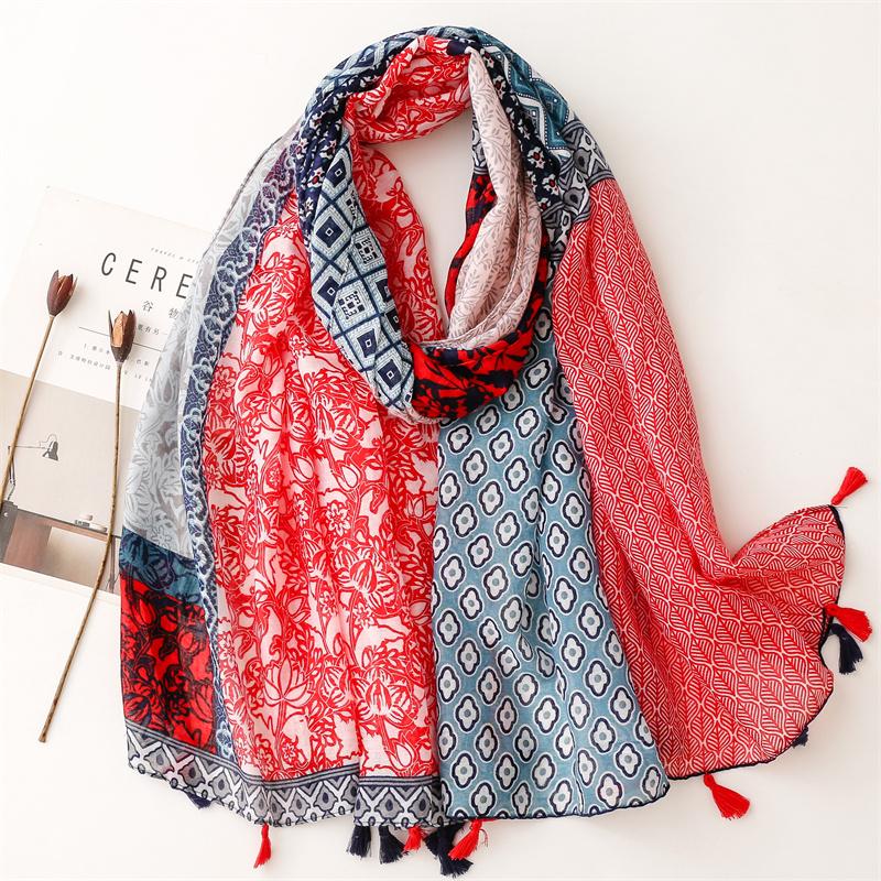Luxury Brand Cotton Scarf Women Large Shawls Design Hijab Echarpe Print Tassel Scarves Lady Beach Stole Muffler Foulard Pareo