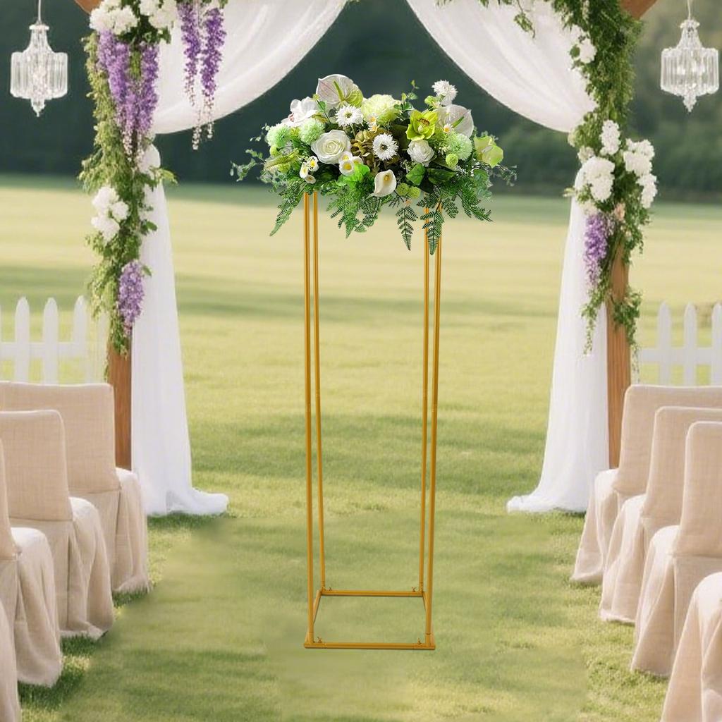 Elegant Gold Wedding Flower Stand, Rectangular Metal Display Rack for Party Decor, Modern Steel Floral Holder for Home & Events