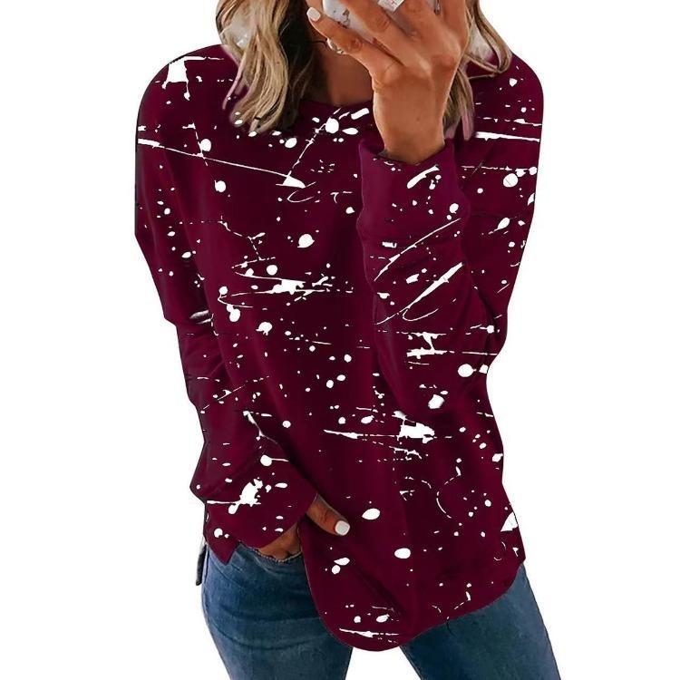 Plus Size Women Printed Long Sleeve T Shirt Loose Round Neck Tee