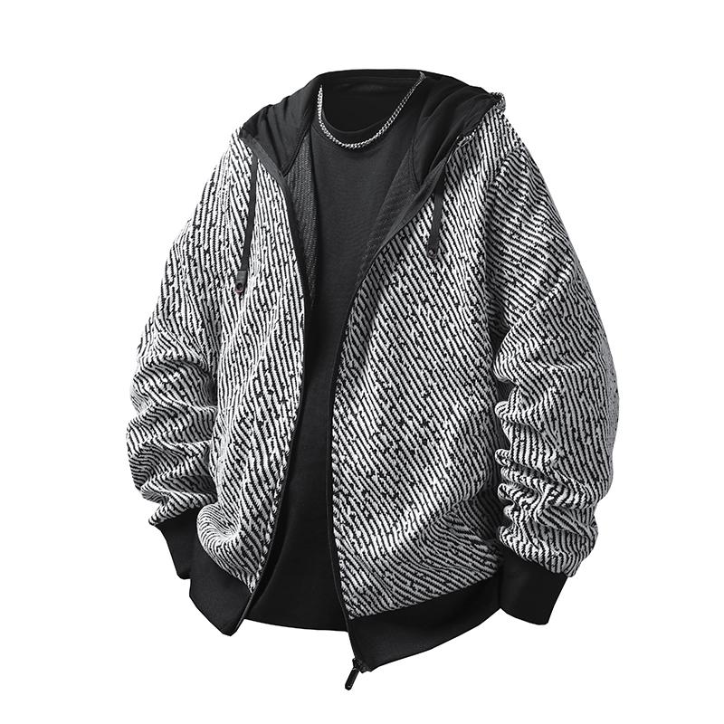 Casual Loose Striped Jacket Hooded Sweatshirt Men s Autumn Jacket Sweatshirt L белый