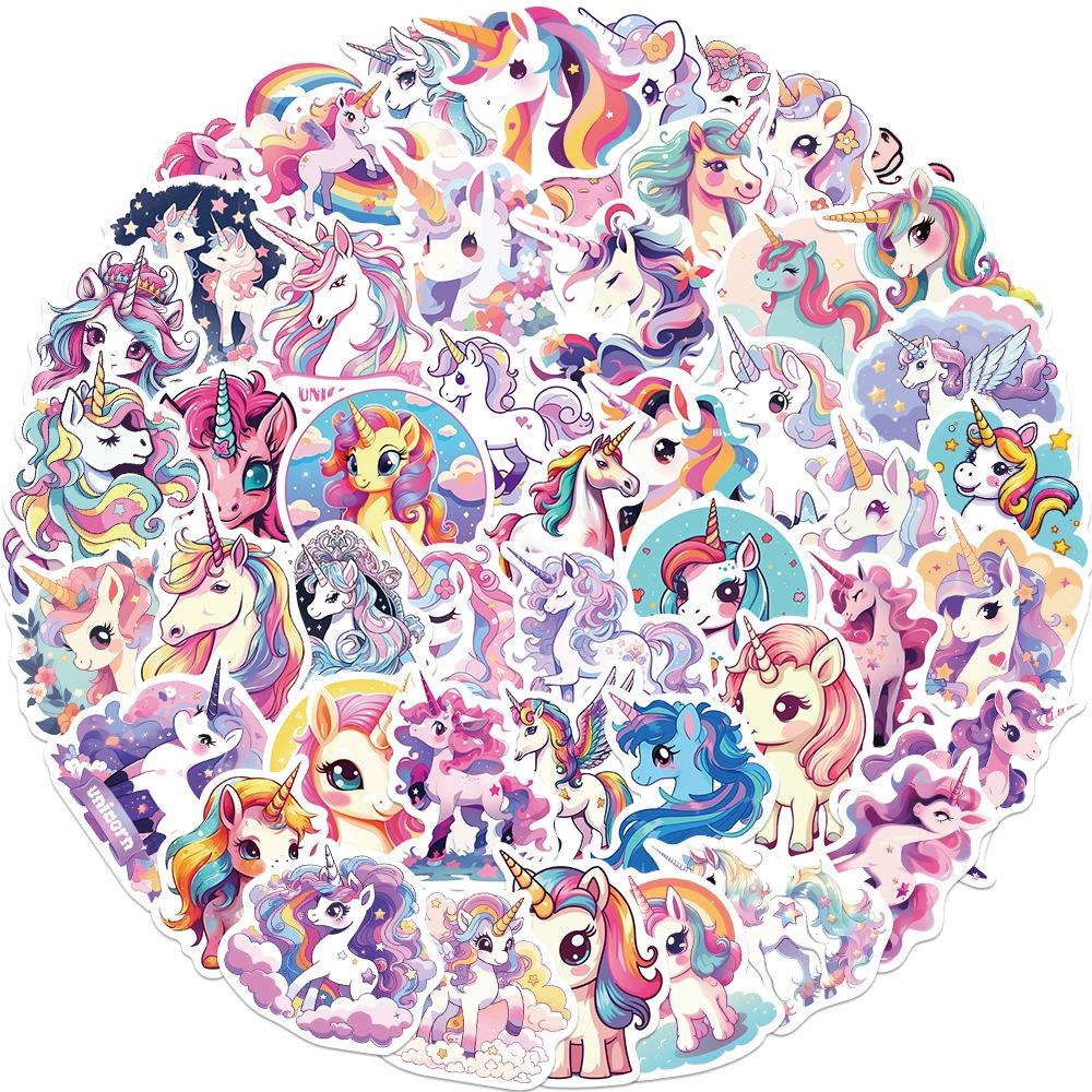 50PCS Cartoon Colorful Unicorns Stickers Aesthetic Phone Bike Wall Scrapbook Motorcycle Waterproof Sticker for Kids Toys Gifts