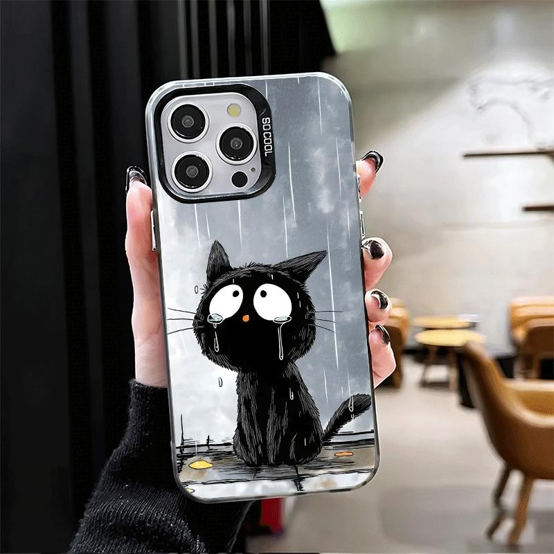 Healing Sense Cat Rain Soft Phone Case for iPhone 15 16 17 Pro Max 17Air 16E 14 Plus 13 12 Mini Shockproof Cover Back Shell