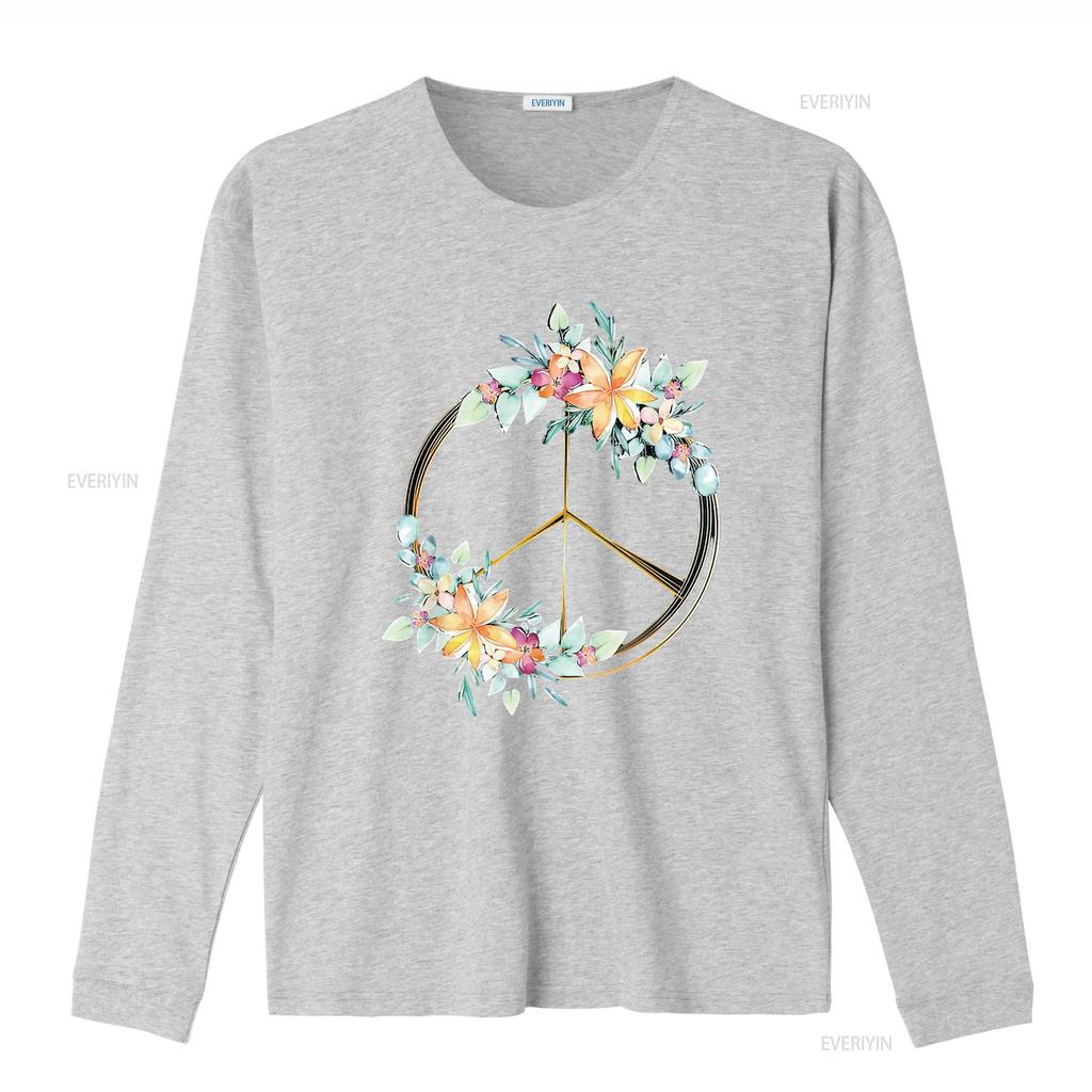 Floral Peace Sign Watercolor Bohemian Hippie Clothing Womens T Shirt Black 2X Large Vintage Washed Graphic Unisex Breathable