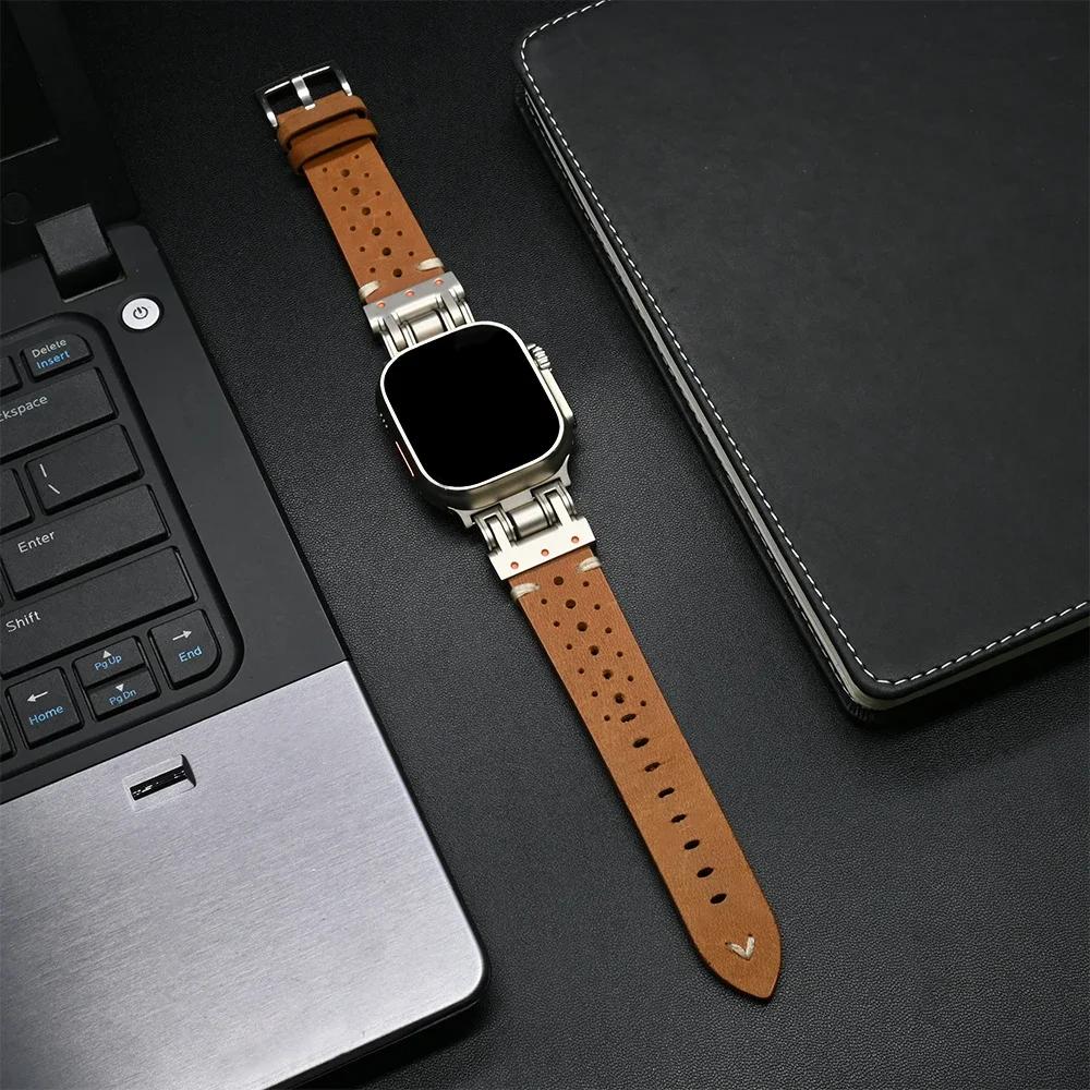 Luxury Metal Leather Strap for Apple Watch Ultra 3 2 49mm Band for iWatch Series 11 10 9 8 7 6 se Bracelet Correa 45mm 44mm 46mm