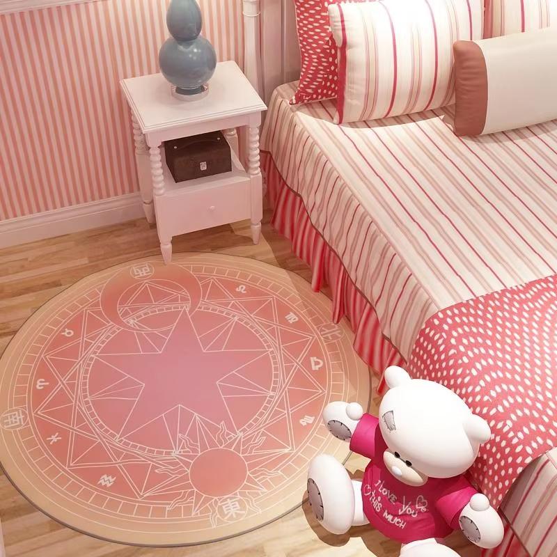 Bedroom Decor Pink Magic Star Array Carpet Living Room Balcony Non-slip Floormats Cartoon Circular Bedside Area Carpets Rugs