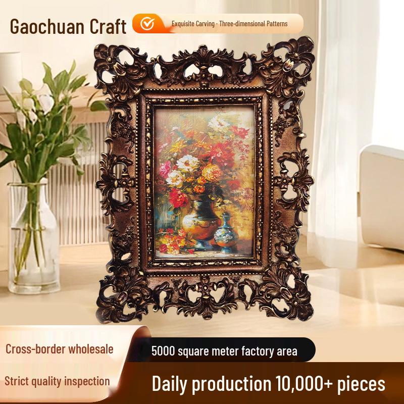 European Carved Resin Photo Frame with Irregular Texture - Home Decor for Living Room or Bedroom