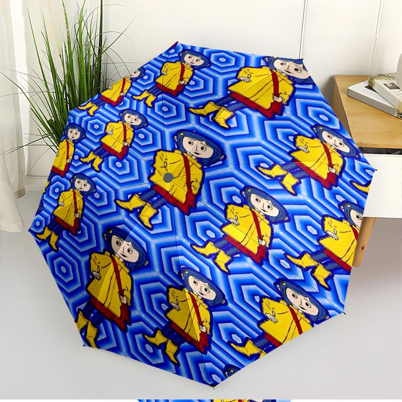 Coraline Print Automatic Open Close Umbrella, Portable Foldable Umbrella, for Outdoor Commute Camping Trip, Ideal Birthday Gift