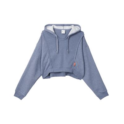 Solid Color Drawstring Cropped Hoodie Women Tops Blue DD4639-493