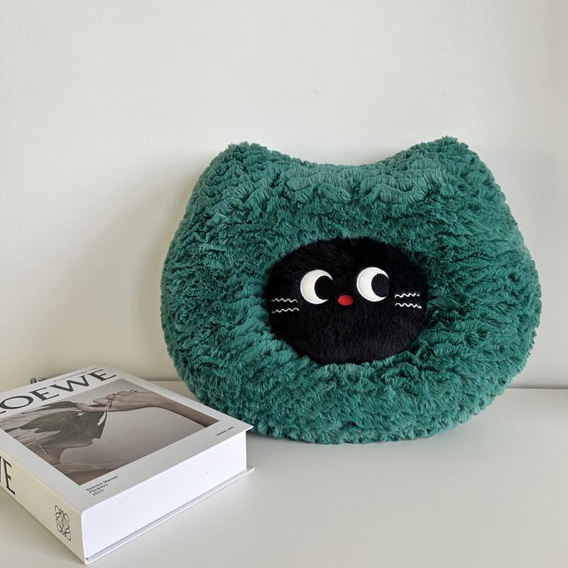 

Cartoon Plush Cat Toy Round Seat Cushion Filling For Home Office Doll Decor зелёный