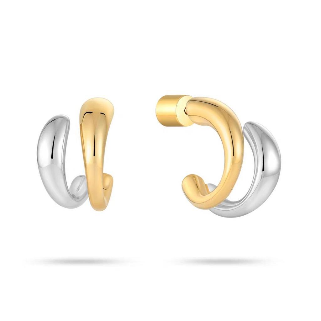 European Fashion Copper-Plated 18k Gold C-shaped Double Layer Earrings with S925 Silver Needle