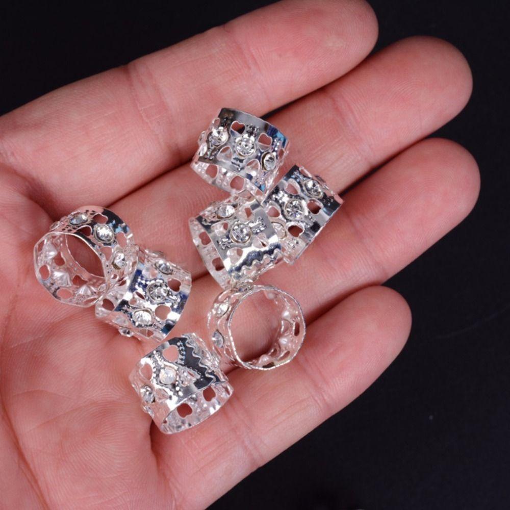 10Pcs Metal Cuff Clips Dreadlock Hair Rings Rhinestone Ring Braids Hair Beads  for Women Girls