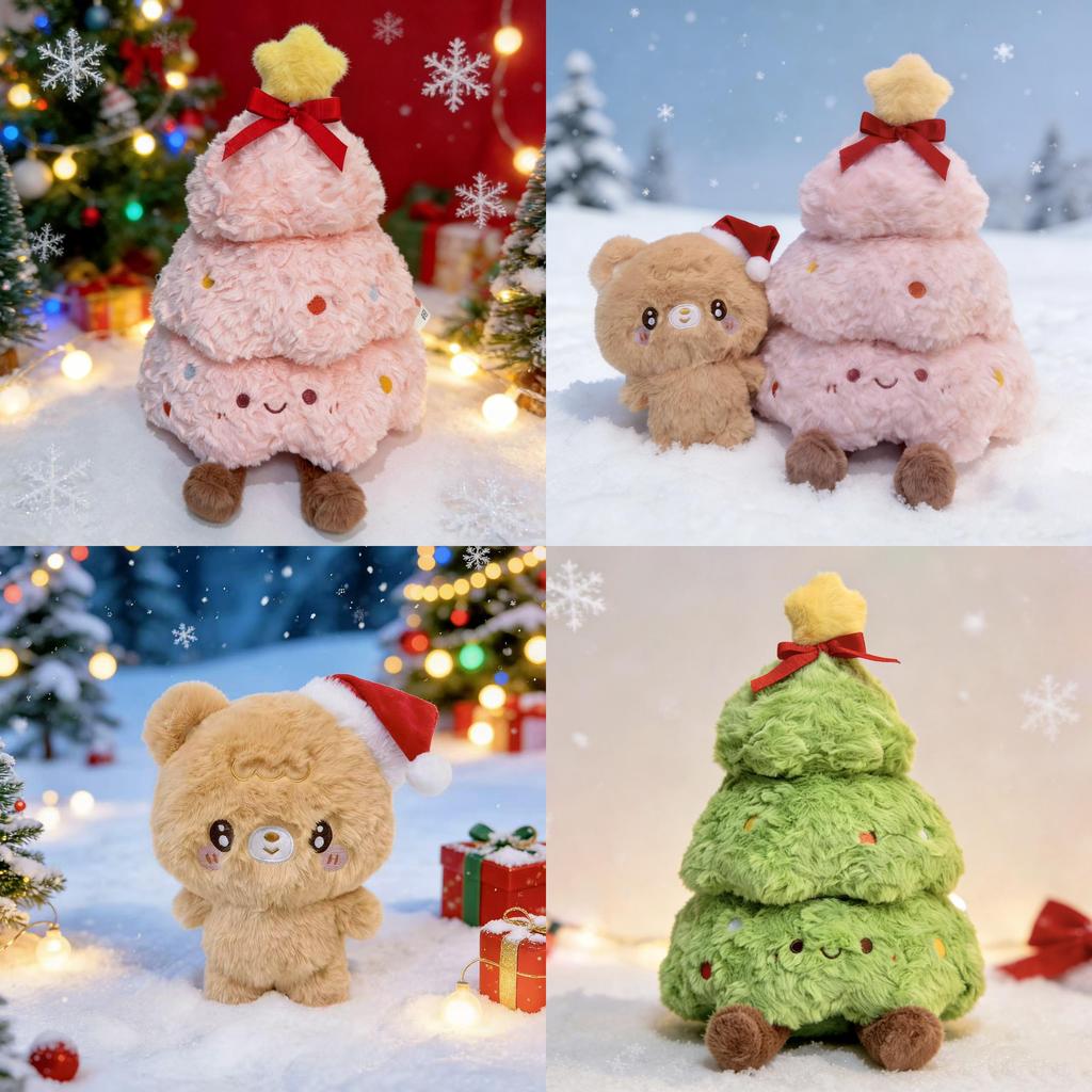 Söt Nalle och Julgran Gosedjursdocka Med PP-bomullsfyllning För Julklappsutdelning Och Barnrumsinredning