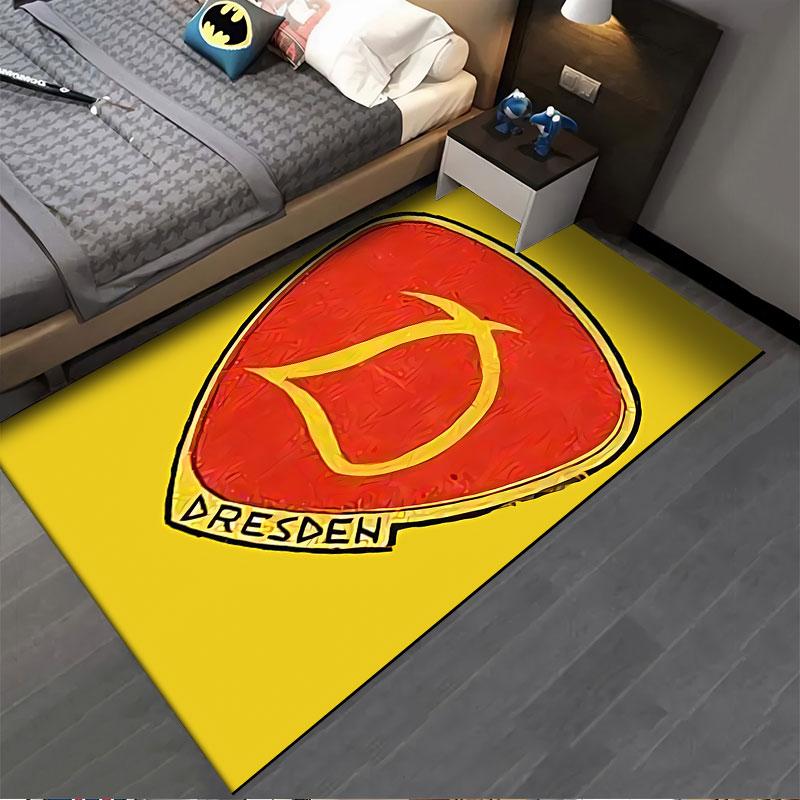 Rotes Schild mit Dresdner Logo, geeignet als rutschfeste Matte für das Wohnzimmer- oder Schlafzimmer-Sofa