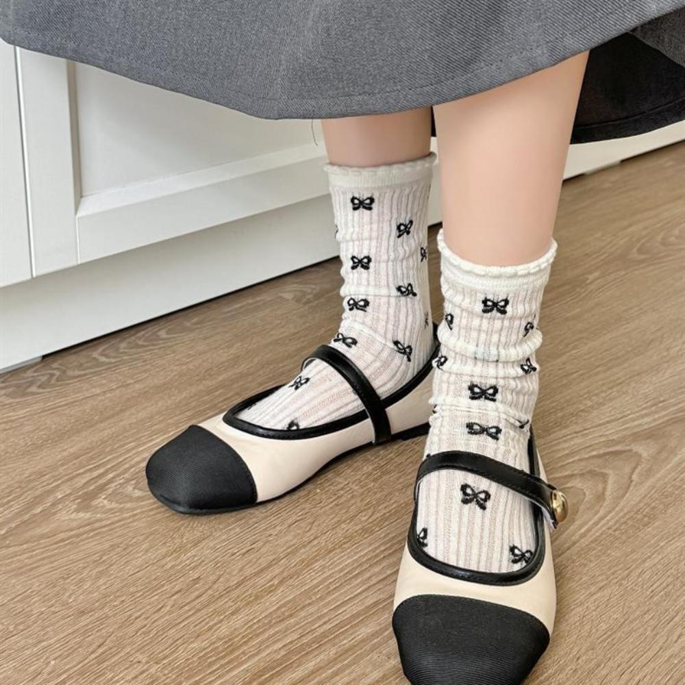 

Wave Point Embroidery Bowknot Socks Mesh Balletcore Bow Sock Cute Lady