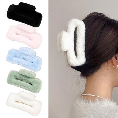 Pinza Grande per Capelli da Donna Rettangolare in Peluche Morbido Design Antiscivolo Fermaglio per Capelli Accessorio per Capelli Strumento per lo Styling dei Capelli