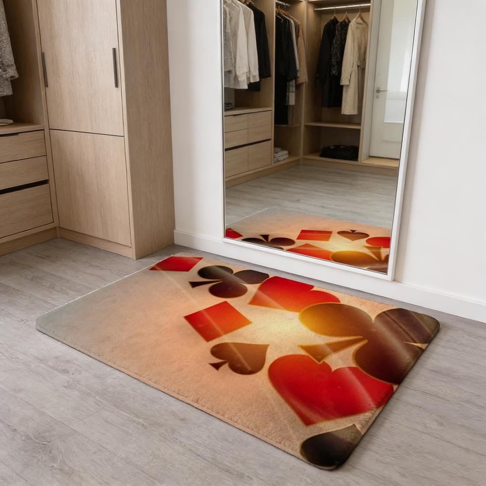 Fashion Spade Floor Mat Washable Absorbent Flannel Door Mat Non-Slip Indoor Floor Carpet