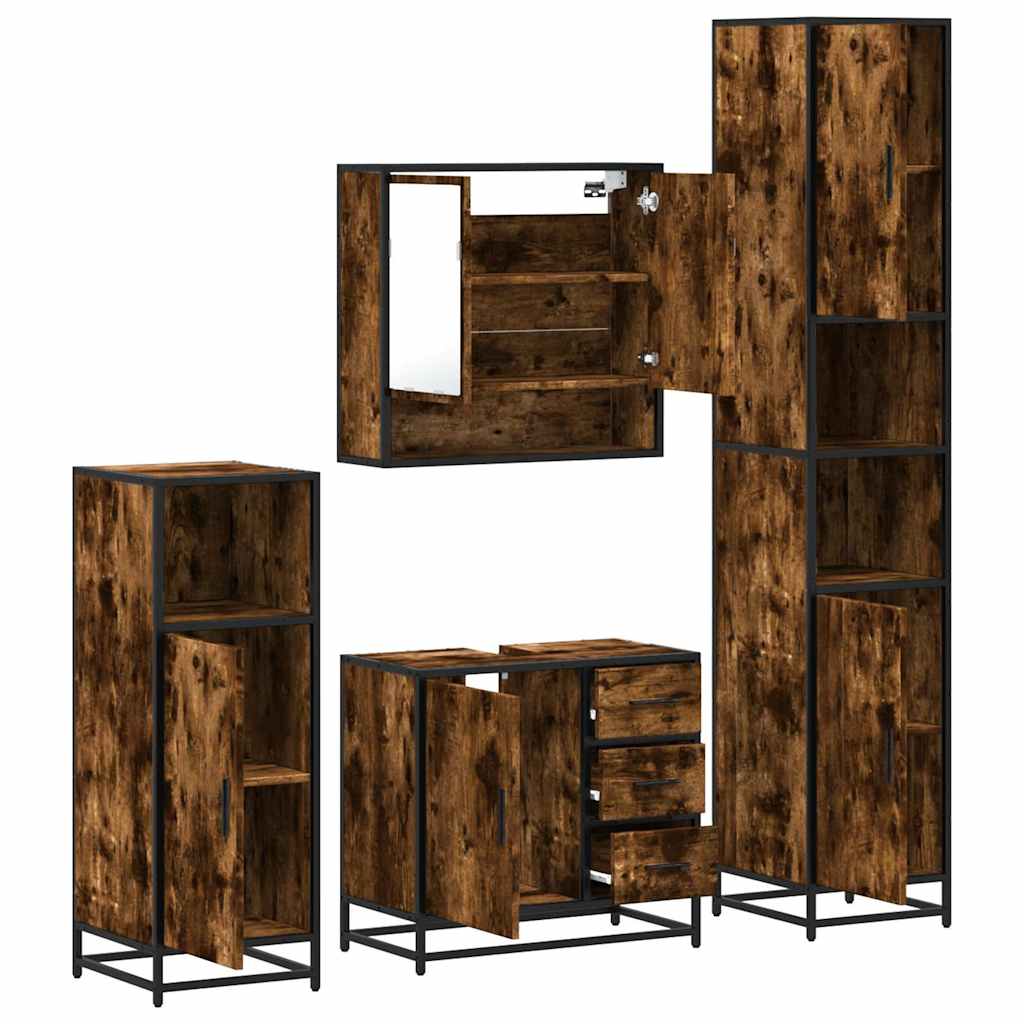 4 Piece Bathroom Furniture Set In Smoked Oak Wood Material