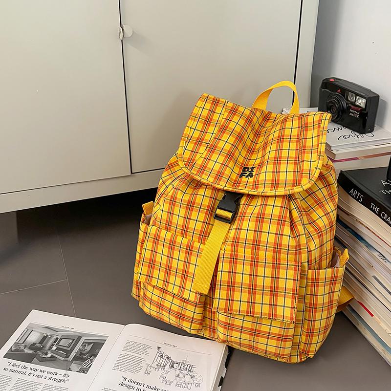 Vintage Plaid Men's Backpack Student Backpack Color Block Women's Schoolbag