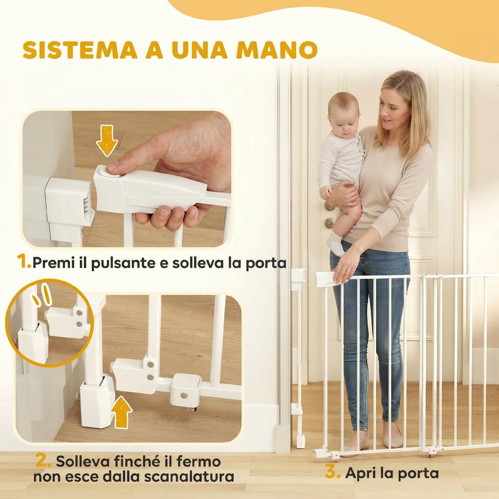 Dog Safety Gate, 74.5-111.5x74.5 Cm, Stair Gate, Self-Closing, One-Handed Opening, White