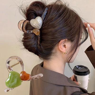 Fermaglio per capelli alla moda a forma di cuore, stile francese, in plastica, per donne e ragazze, con frangia, per capelli con coda di cavallo, regalo