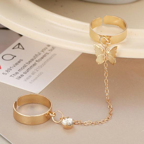 Women Circlet Set Opening Adjustable Alloy Rhinestone Bright Luster Knuckle Ring Set Jewelry