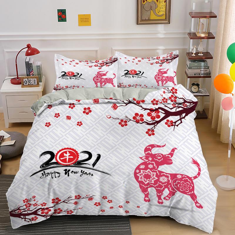 Chinese Culture Style King Queen Duvet Cover Festive Red Bird Dog Bedding Set New Year Comforter Cover Polyester Quilt Cover