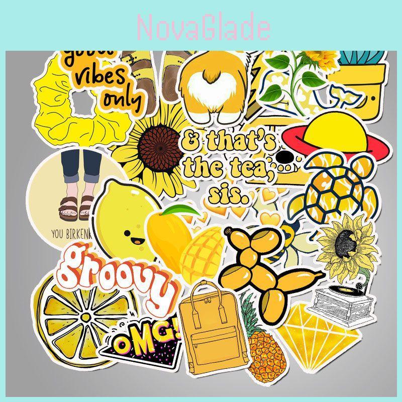50 Pcs Cartoon Yellow Small Fresh Stickers Featuring Adorable Designs For Luggage Decoration