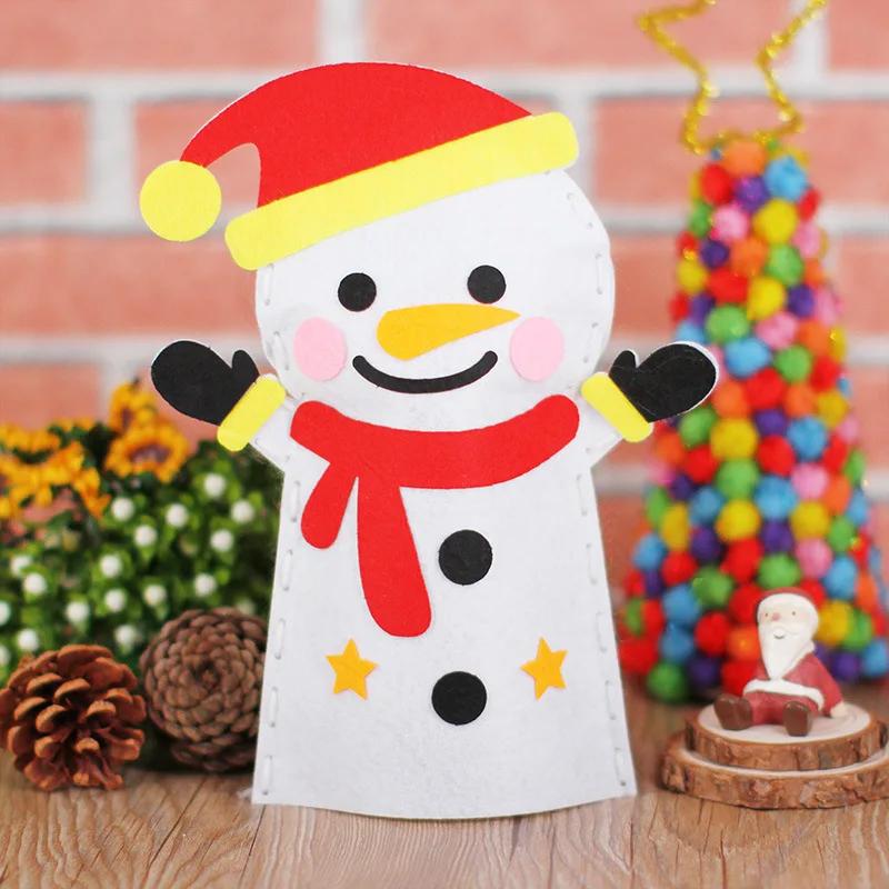 Kids Cartoon DO IT YOURSELF Hand Puppet Crafting Playthings Kindergarten Learning Non-Woven Handmade Paste Material Sewing Set Children Xmas Gift Idea