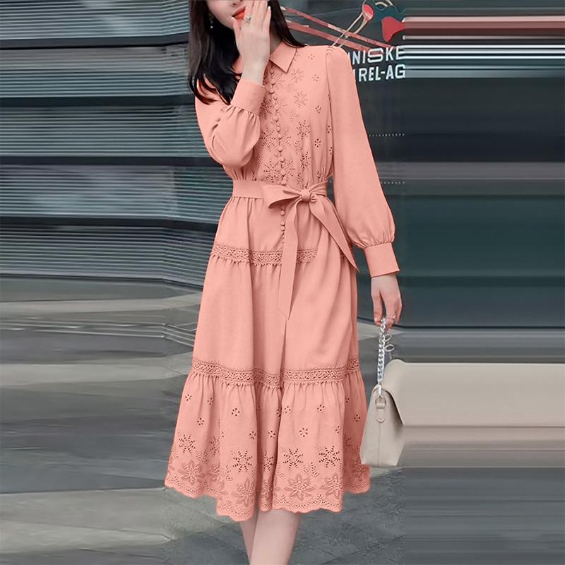 ZANZEA Lässiges Damen-Kleid mit Umlegekragen und langen Ärmeln