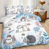 Cartoon Cat Duvet Cover Set Full Size Cute Cat Bedding Sets For Kids Girls Blue Watercolor Cat Comforter Covers Set All Season