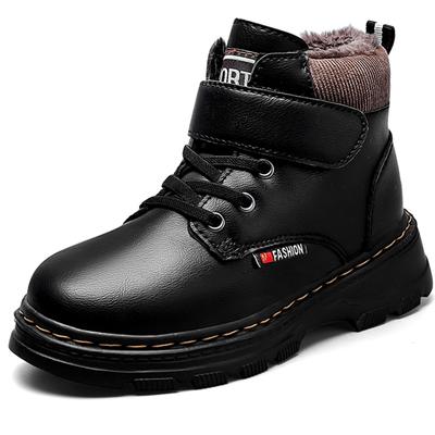 Winterstiefel aus echtem Leder für Jungen, dicke warme Schneeschuhe für Kinder, rutschfeste Teenager mit weichen Sohlen