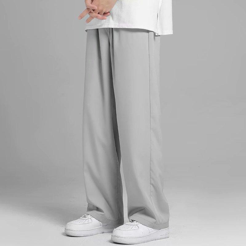 Men Summer Ice Silk Casual Pants With Drawstring Waist For Youth Comfort Fit
