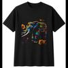 Neon Elephant with Roses Wildlife Mens T-Shirt Black 100% Cotton Printed